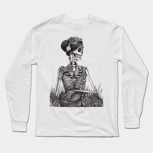 Female skeleton fashion model day of the dead. Long Sleeve T-Shirt